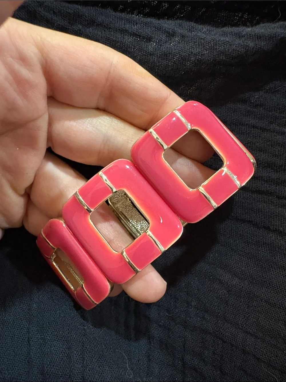 6-Pink Square-Link Fashion Bracelet - Unbranded